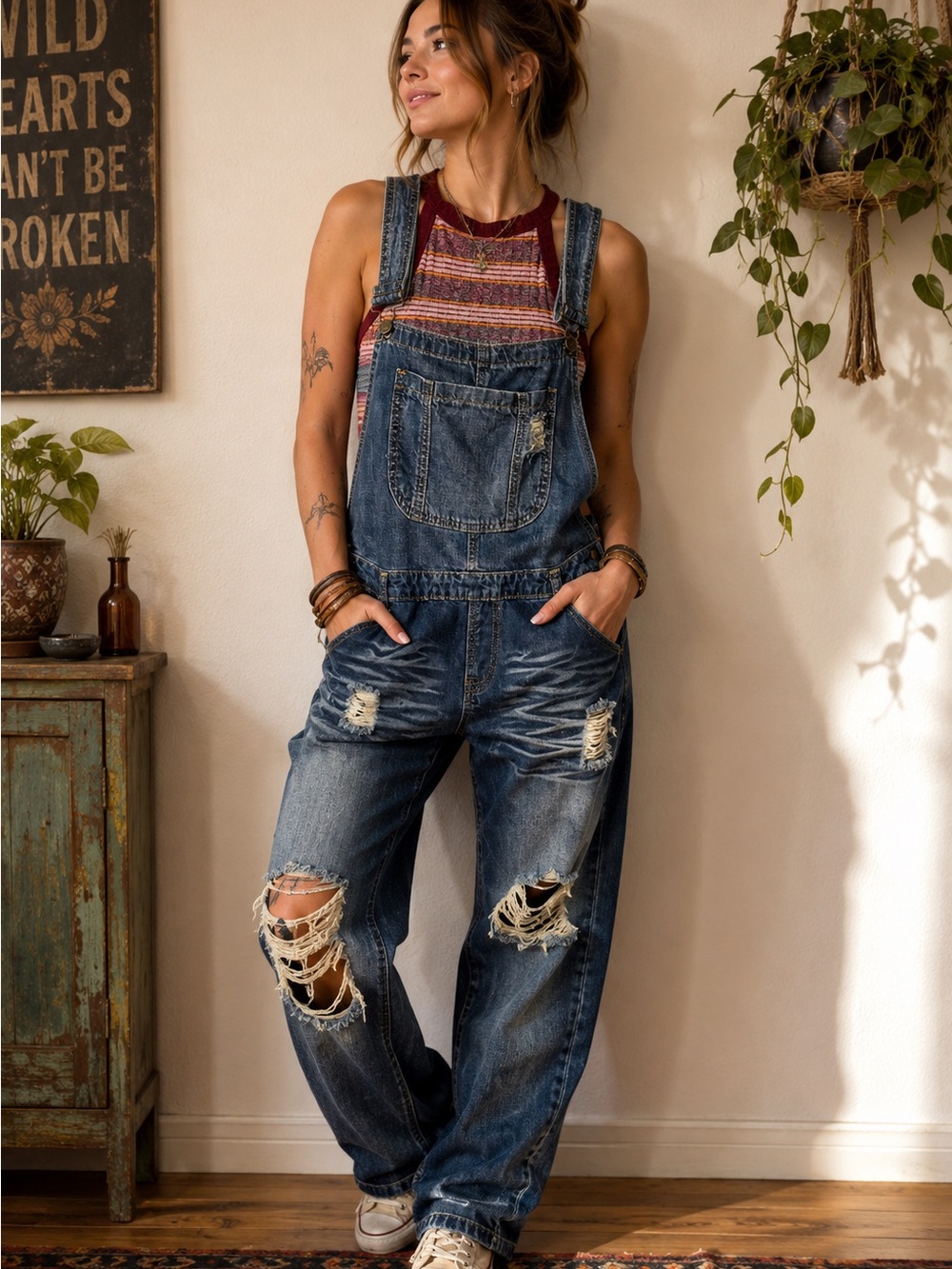 MACHINE Nouvelle Mode Distressed Denim Overalls Size M / 28